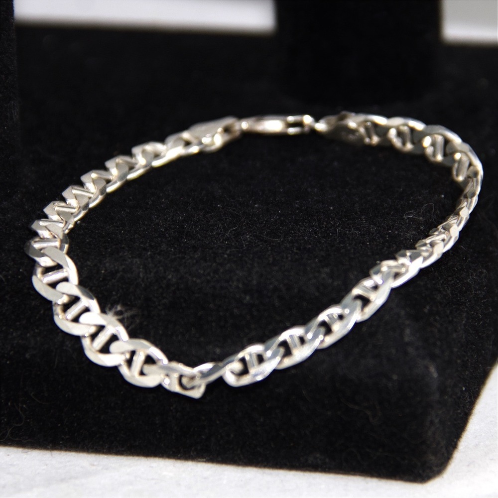 Italian Sterling Silver 925 Anchor Mariner Link Bracelet 6.5mm 8.25 Inch